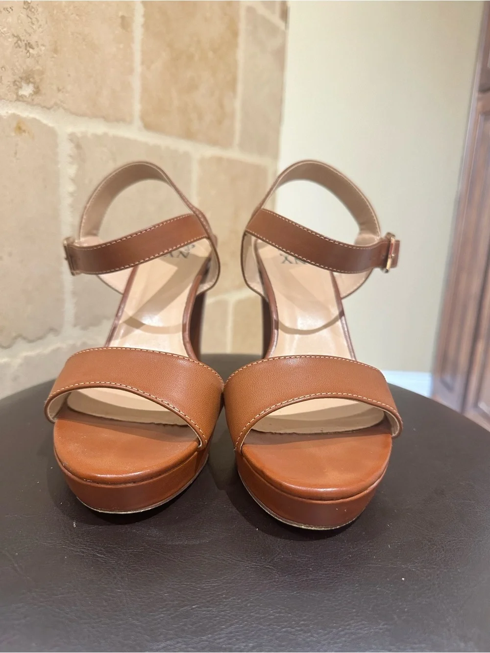 New York & Company Tan Platform Block Heel Sandals